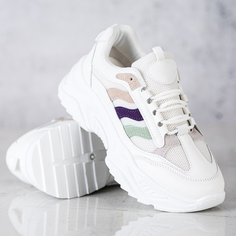 SHELOVET Adidași cu dungi colorate alb 1