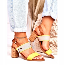 Jezzi Sandale pentru femei pe Cork Post Yellow 20SD35-1826 bej 2