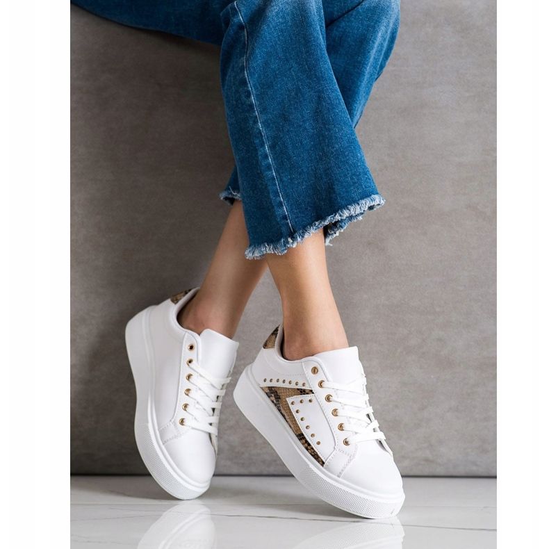 SHELOVET Adidași albi pe platformă bej negru 1