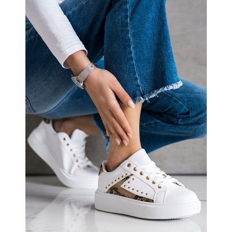 SHELOVET Adidași albi pe platformă bej negru 2