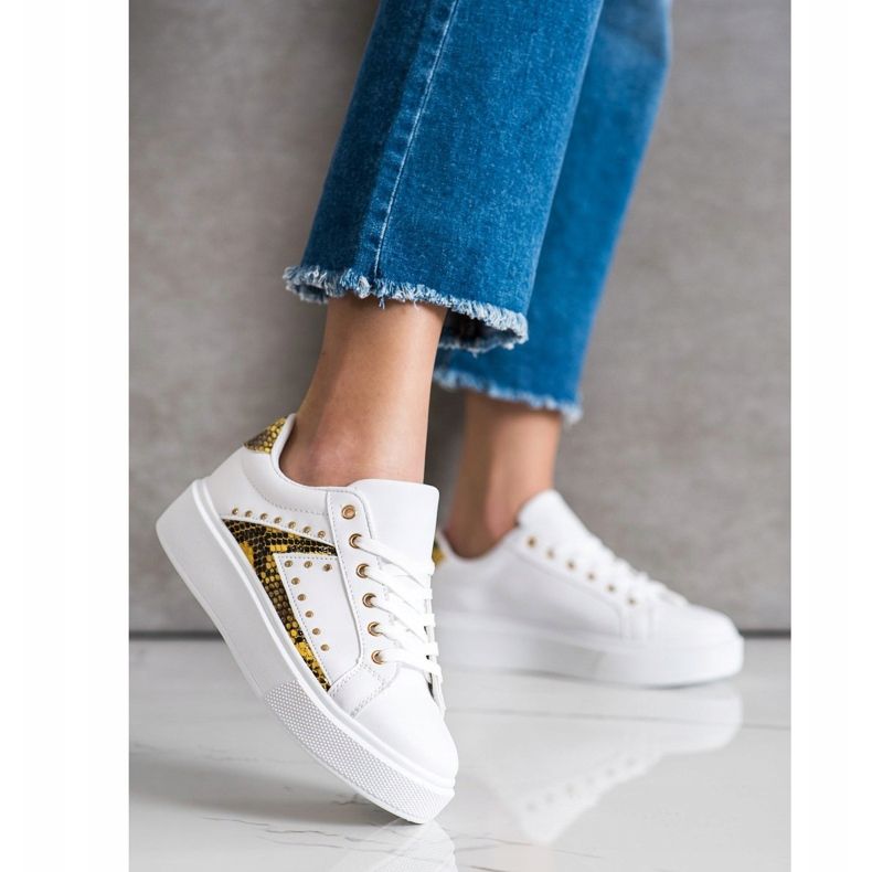 SHELOVET Adidași albi pe platformă negru galben 1