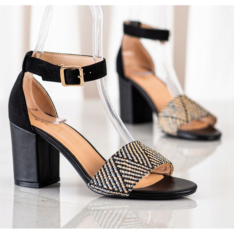 Evento Sandale cu toc înalt împletit bej negru 1