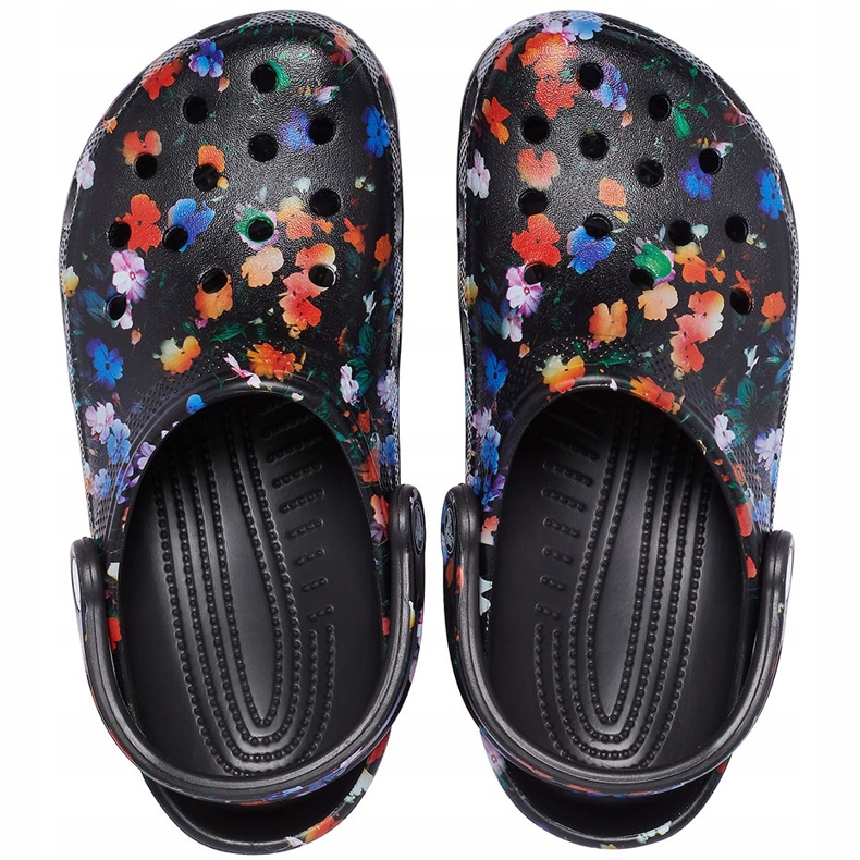 Sabot Crocs pentru femei, clasic, cu imprimeu floral, de culoare neagră, 206376 0C4 negru multicolor 1