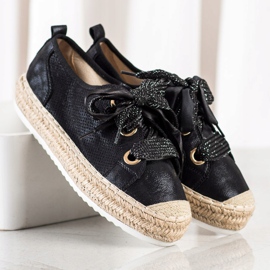 Mannika Espadrile cu legătură decorativă negru 1 Mannika Espadrile cu legătură decorativă negru 1