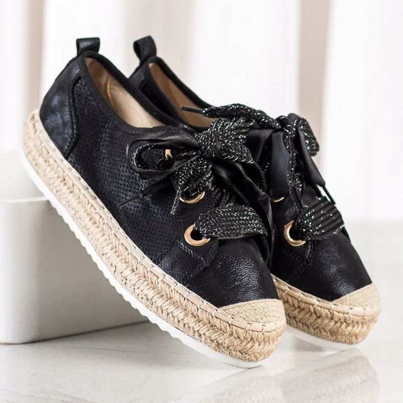 Mannika Espadrile cu legătură decorativă negru 1 Mannika Espadrile cu legătură decorativă negru 1