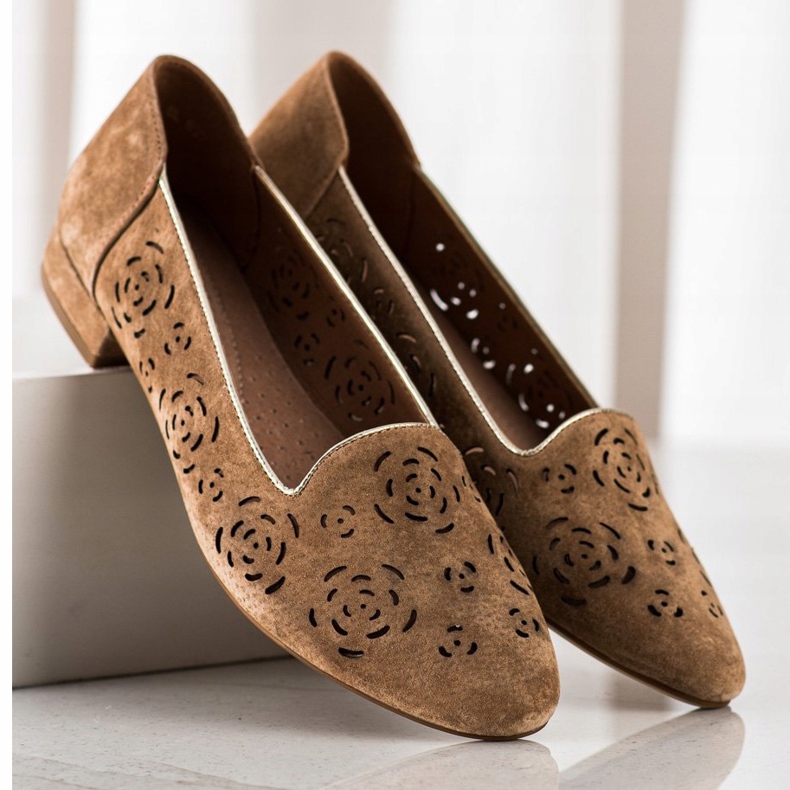 Pompe din piele cu trandafiri Sergio Leone maro 1