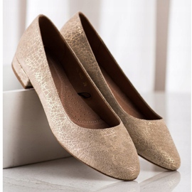 Sergio Leone BL625 Ballerine cu toc plat bej de aur 2