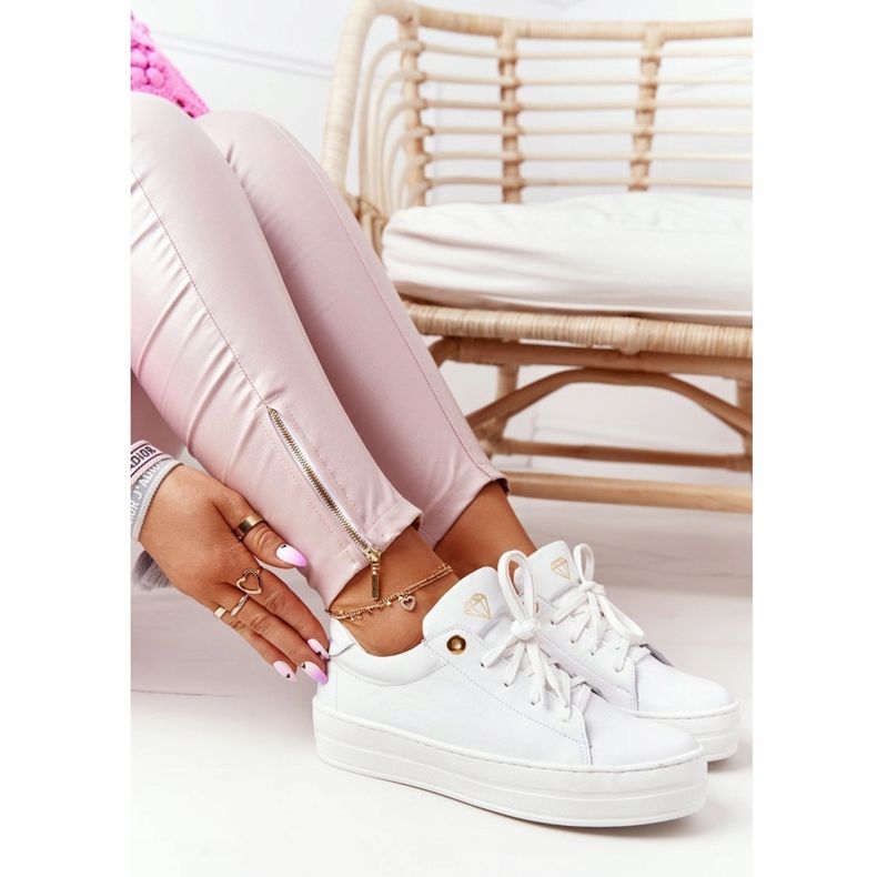 Adidași din piele pentru femei pe platformă alb Nicole 2645 de aur 1