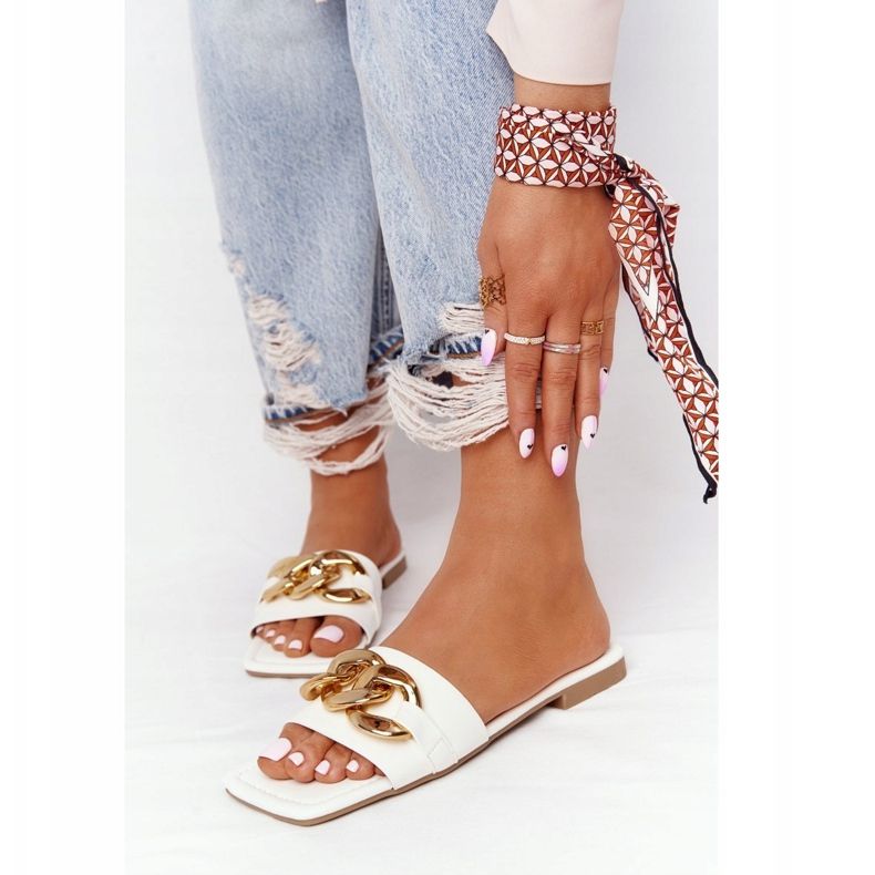 Papuci din piele cu lanț alb franceză sărut de aur 1