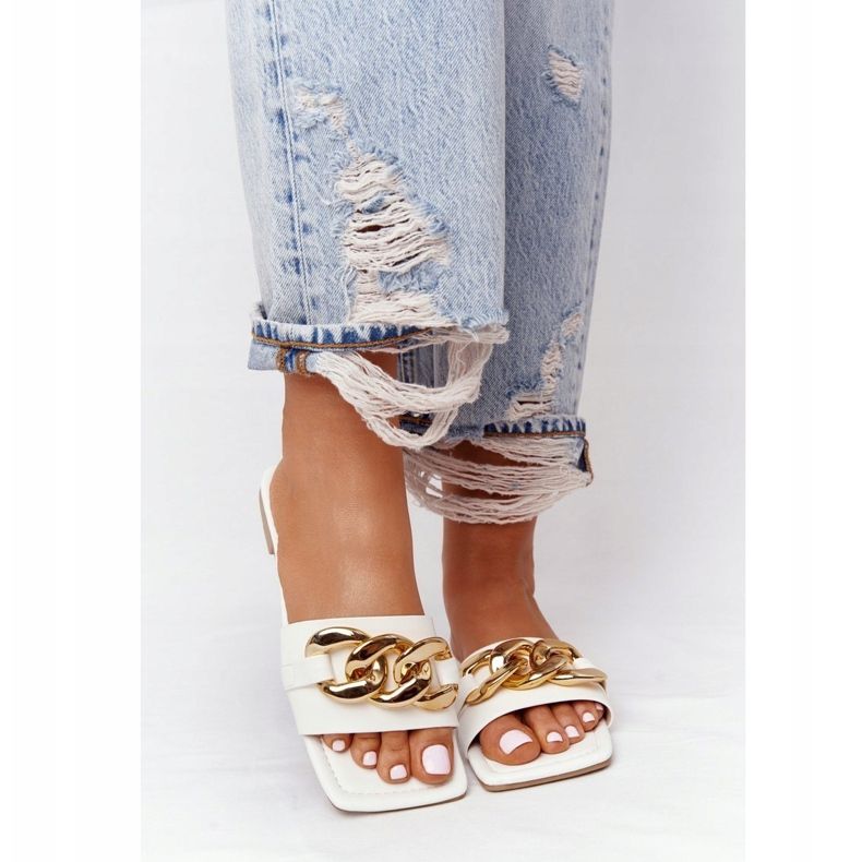 Papuci din piele cu lanț alb franceză sărut de aur 2