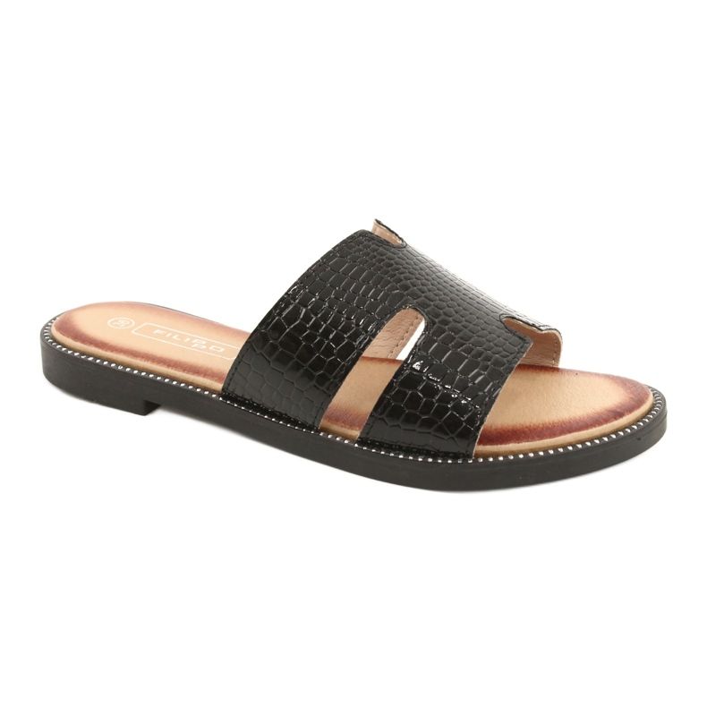 Filippo Flaps strălucitor de clapete de piele neagră negru 1