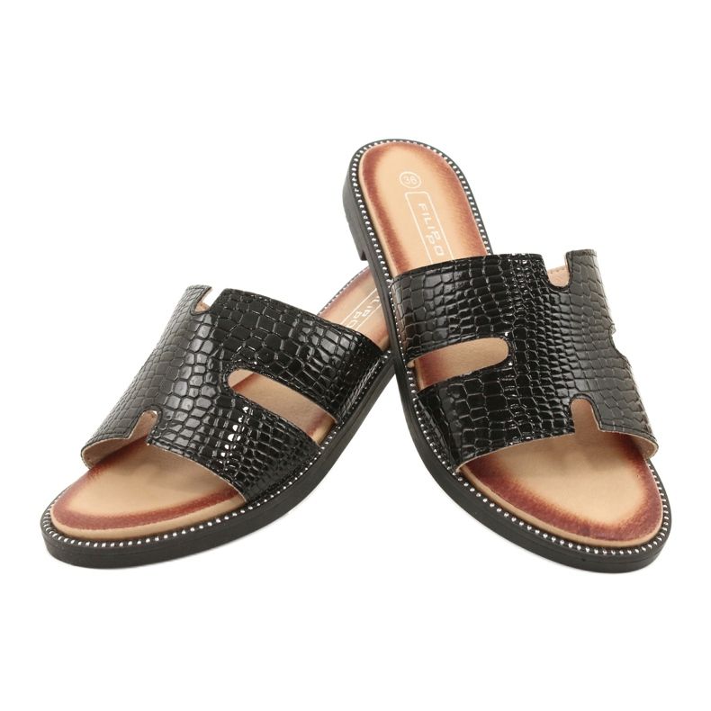 Filippo Flaps strălucitor de clapete de piele neagră negru 4