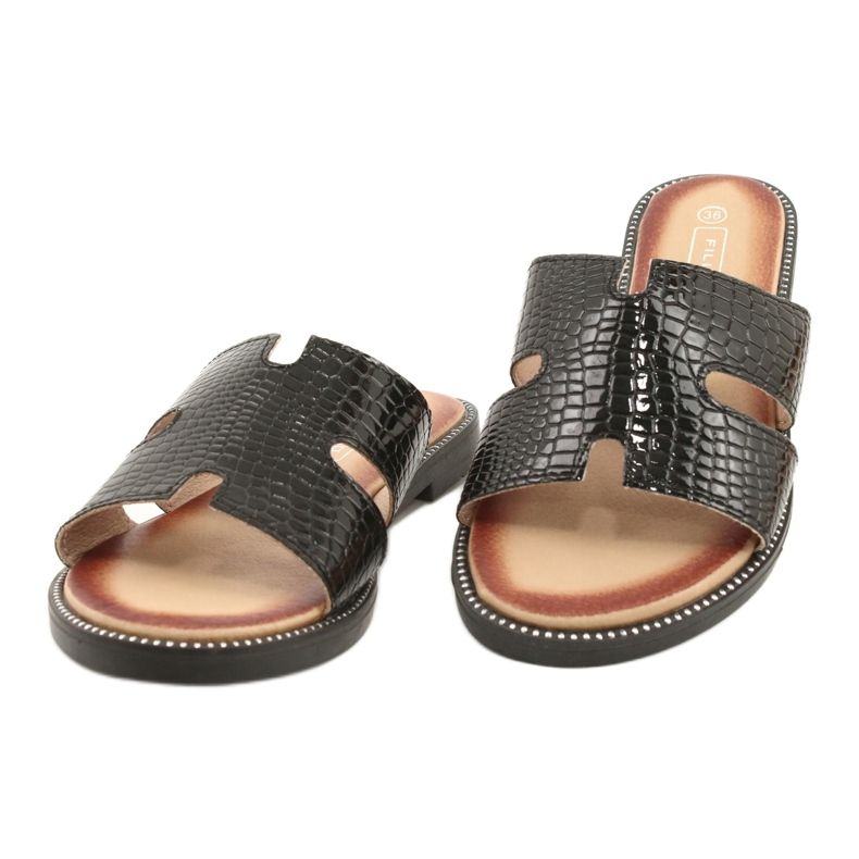 Filippo Flaps strălucitor de clapete de piele neagră negru 2