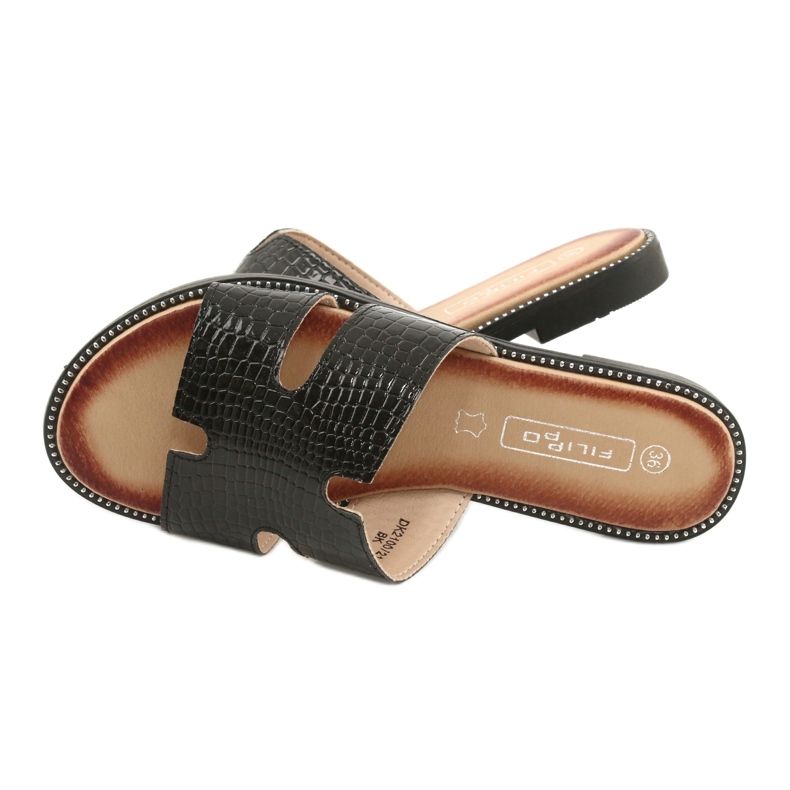 Filippo Flaps strălucitor de clapete de piele neagră negru 5