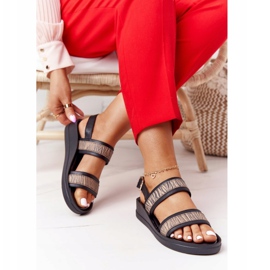 Sandale cu toc din piele Laura Messi 2232 Negru bej 2