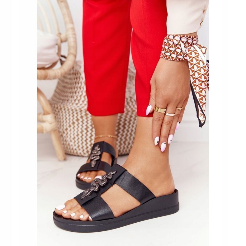 Papuci cu toc din piele Laura Messi 2272 Negru 1