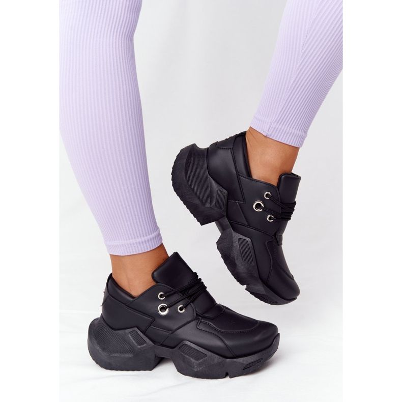 PS1 Adidași de damă pe o talpă neagră și masivă negru 1