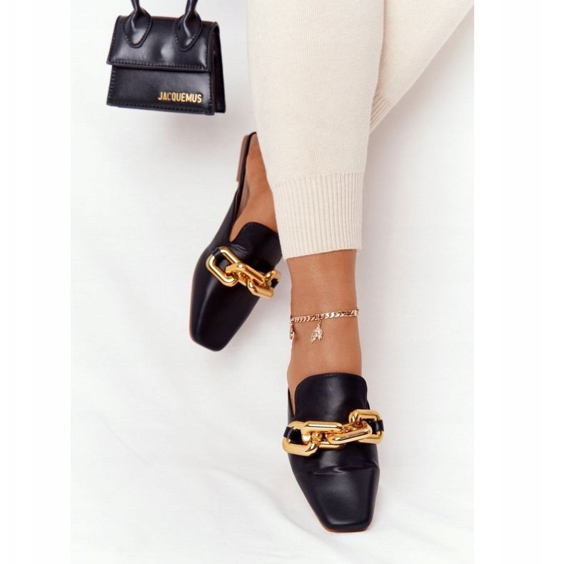 PS1 Papuci negri Call On Me cu partea superioară și lanț negru de aur 2