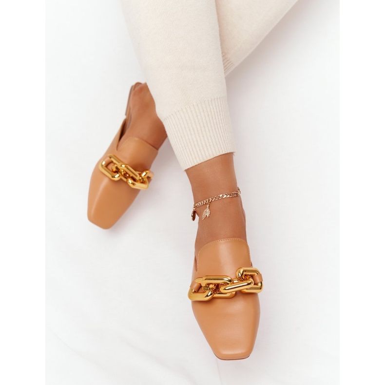 PS1 Papuci Cu Tupă Și Lanț Camel Call On Me maro de aur 2