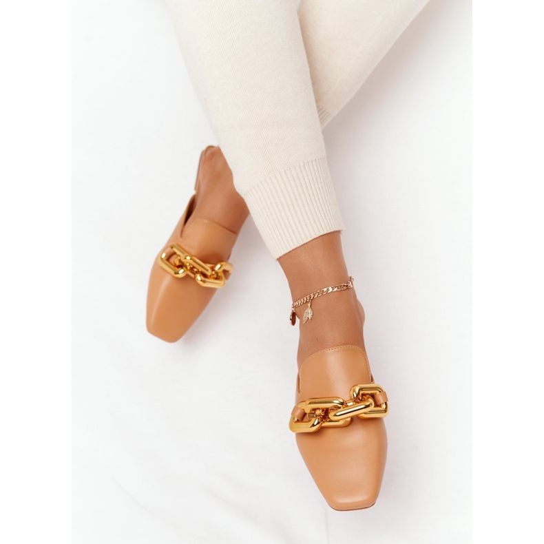 PS1 Papuci Cu Tupă Și Lanț Camel Call On Me maro de aur 1