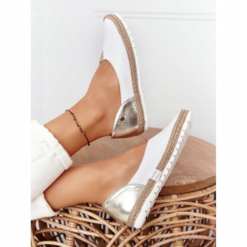 Piele Maciejka 05056-11 balerini albi și aurii de aur 2