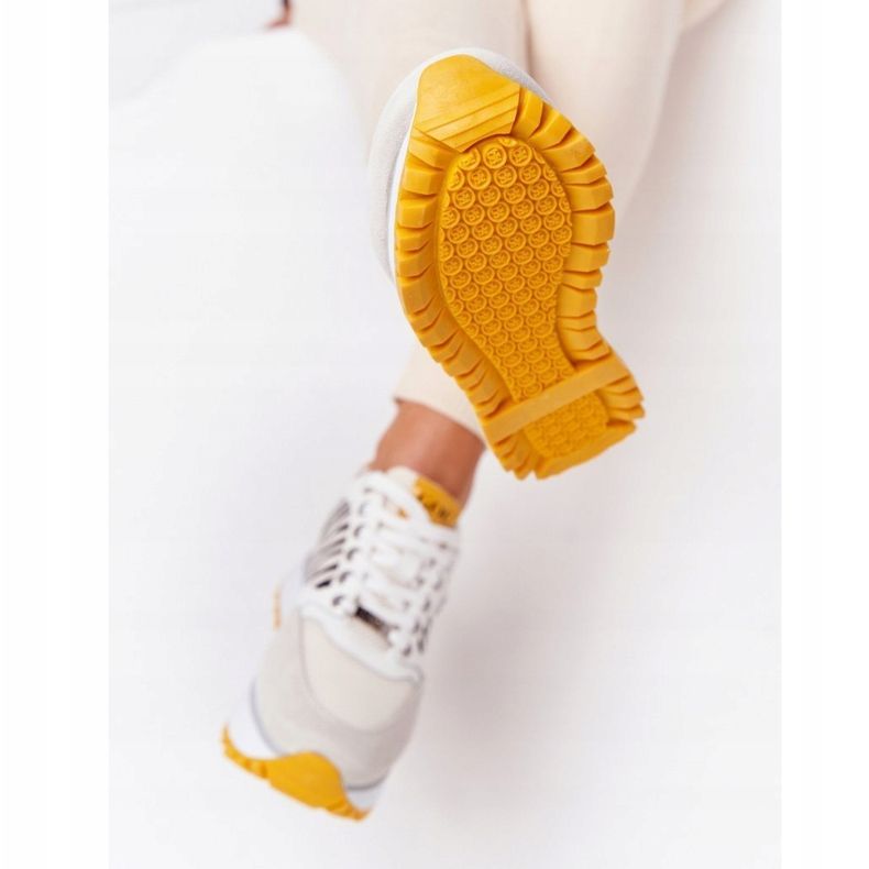 Încălțăminte sport din piele pe platformă GOE HH2N4001 Alb-Galben 2