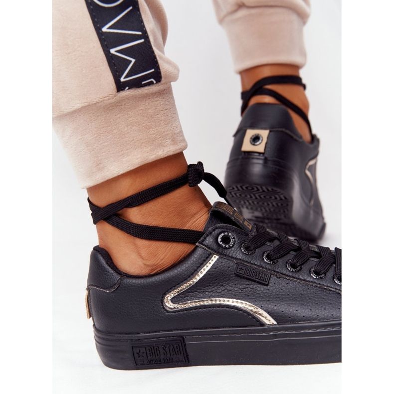 Adidași din piele pentru femei Big Star HH274078 Negru-Argintiu 1