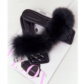 Papuci din piele cu blană neagră Te iubesc așa negru 2