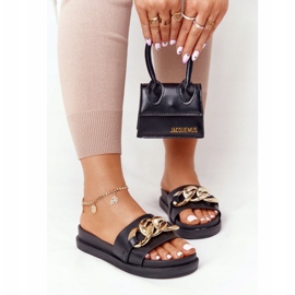 Papuci negri cu platformă de vacanță cu lanț negru de aur 1