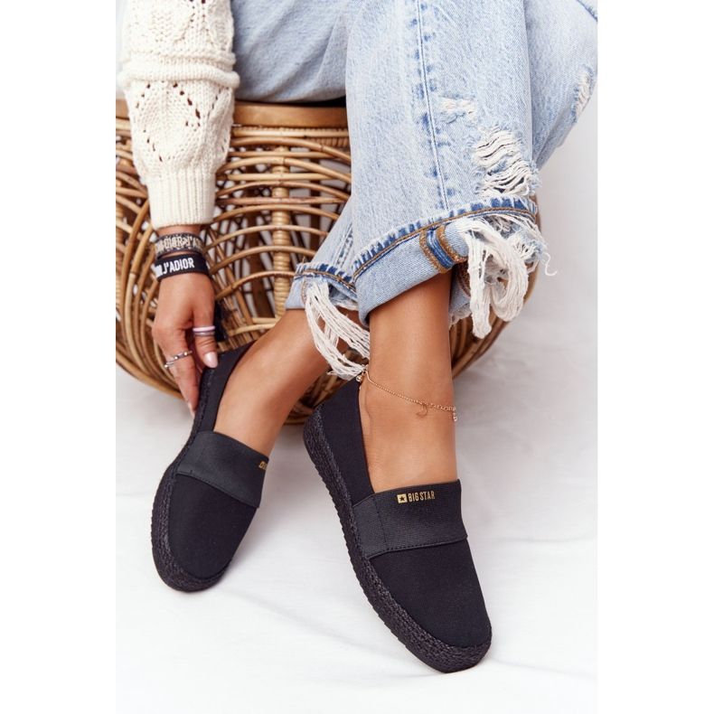 Espadrile negre pe talpă împletită Big Star HH274482 negru de aur 2 Espadrile negre pe talpă împletită Big Star HH274482 negru de aur 2