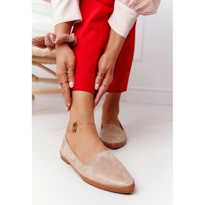 Mocasini dama Sergio Leone MK700 Suede Beige bej de aur 1