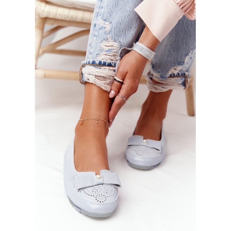 Balerini albaștri ecologici din piele Rio Flore albastru 1