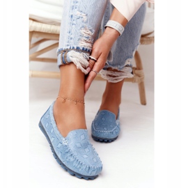 Mocasini din piele ecologici Rio Flore Albastru 1