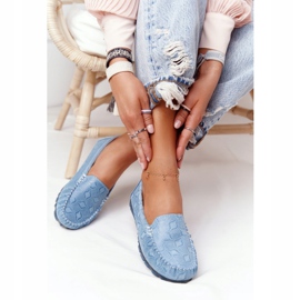 Mocasini din piele ecologici Rio Flore Albastru 2