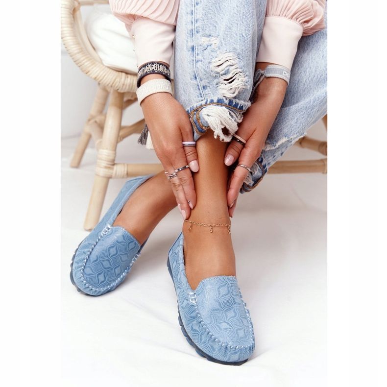 Mocasini din piele ecologici Rio Flore Albastru 2