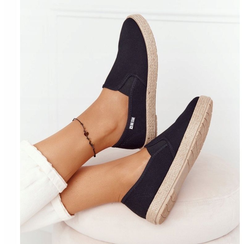 Espadrile negre pe talpă împletită Big Star DD274017 negru 2