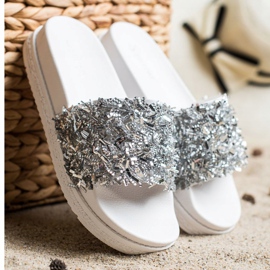 Seastar Papuci de cristal de moda alb argint 2