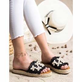 Seastar Espadrile, flip flops împletite cu cochilii bej negru 1 Seastar Espadrile, flip flops împletite cu cochilii bej negru 1