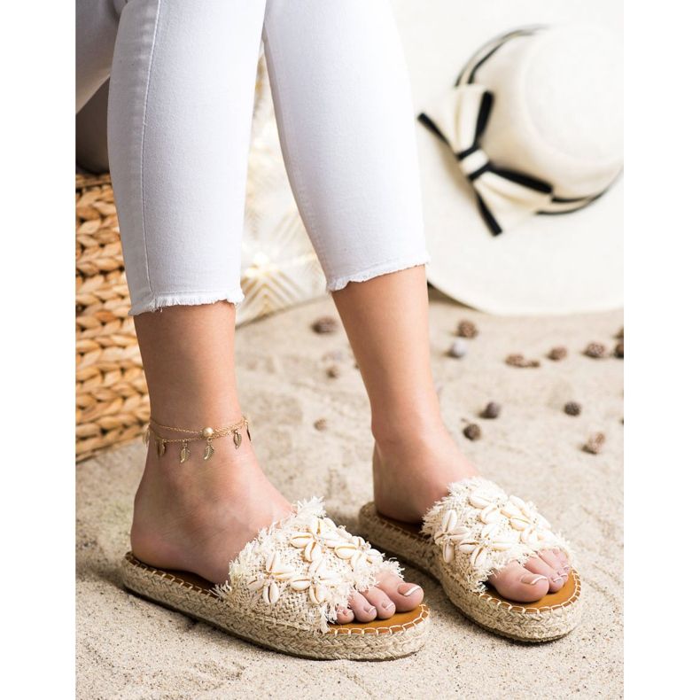 Seastar Espadrile, flip flops împletite cu cochilii bej 2