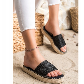 Seastar Espadrile Flip Flops Pe O Platformă De Paie negru 3