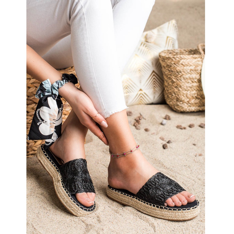 Seastar Espadrile Flip Flops Pe O Platformă De Paie negru 1