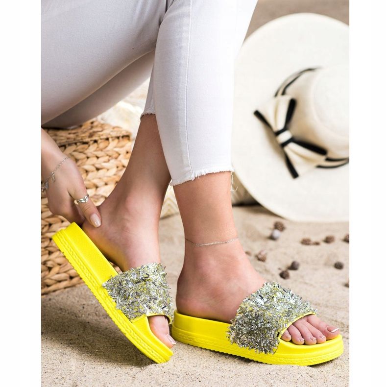 Seastar Papuci de moda din cristal argint galben 1