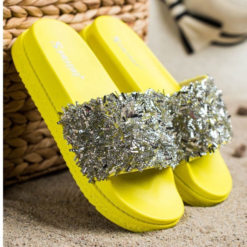Seastar Papuci de moda din cristal argint galben 2