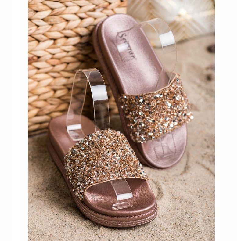 Seastar Papuci la modă pe platformă maro de aur 2