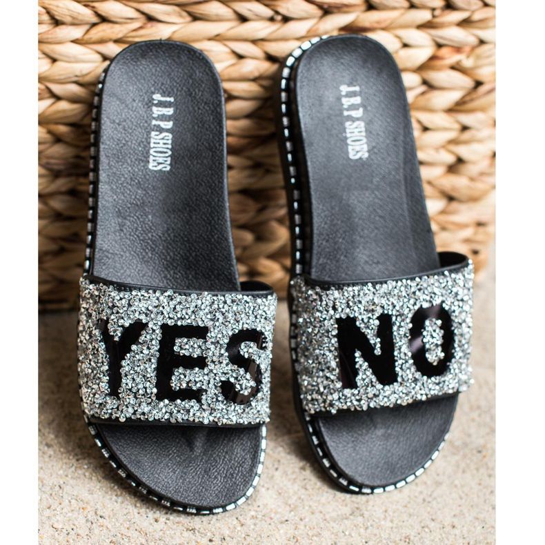 SHELOVET Flip-flops la modă cu cristale negru argint 2