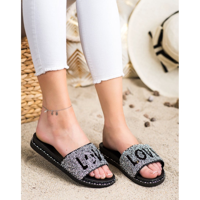 SHELOVET Love papuci cu platformă negru argint 1