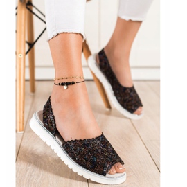 SHELOVET Sandale confortabile din piele negru multicolor 1