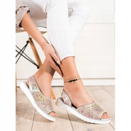 SHELOVET Sandale confortabile din piele bej roz de aur 1