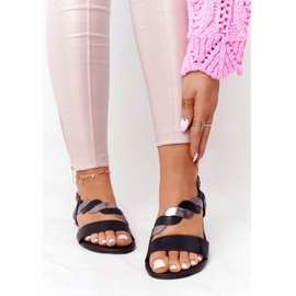 Sandale din piele Vinceza 21-17117 Negru și Argintiu 2