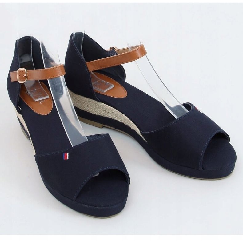 Sandale Tommy pe toc mic cu toc albastru BL-362 Navy maro albastru marin 1